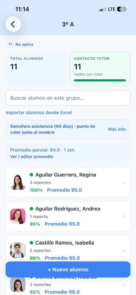 Ranking de asistencia por alumno
